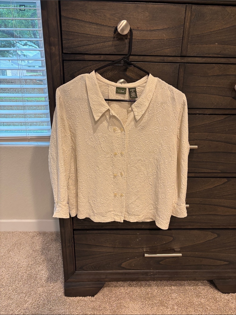 L.L. Bean silk  Ivory Textured Button-Down Shirt